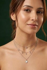 Fancy Silver Plated Three Layered Necklace