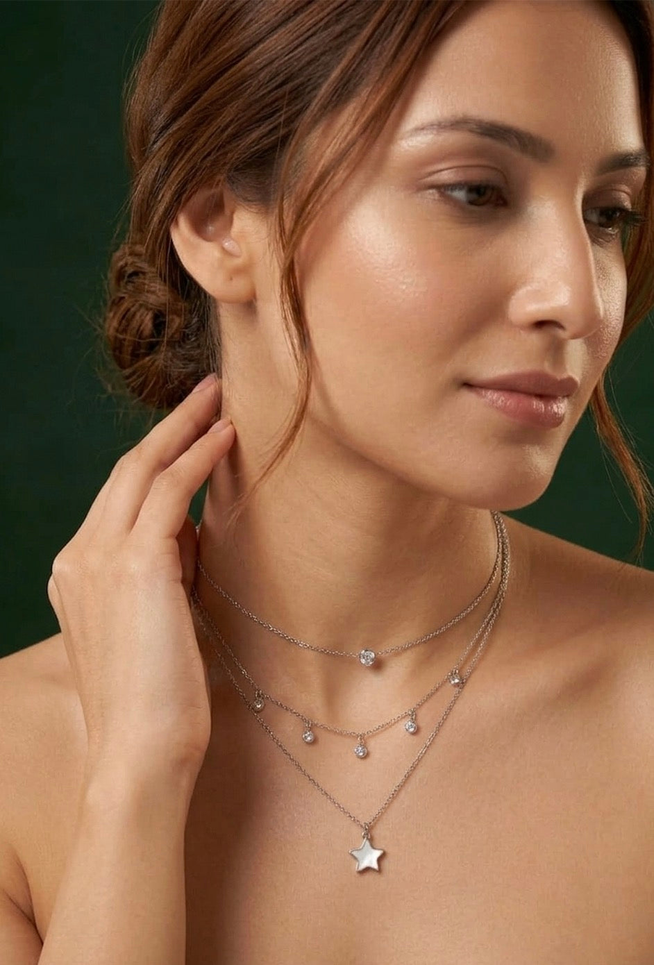 Fancy Silver Plated Three Layered Necklace
