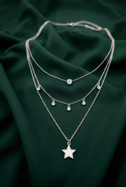 Fancy Silver Plated Three Layered Necklace