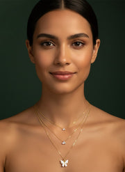 Beautiful Butterfly Pendant With Layered Chain Necklace