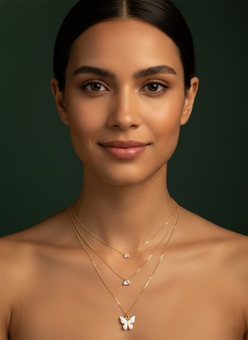 Beautiful Butterfly Pendant With Layered Chain Necklace