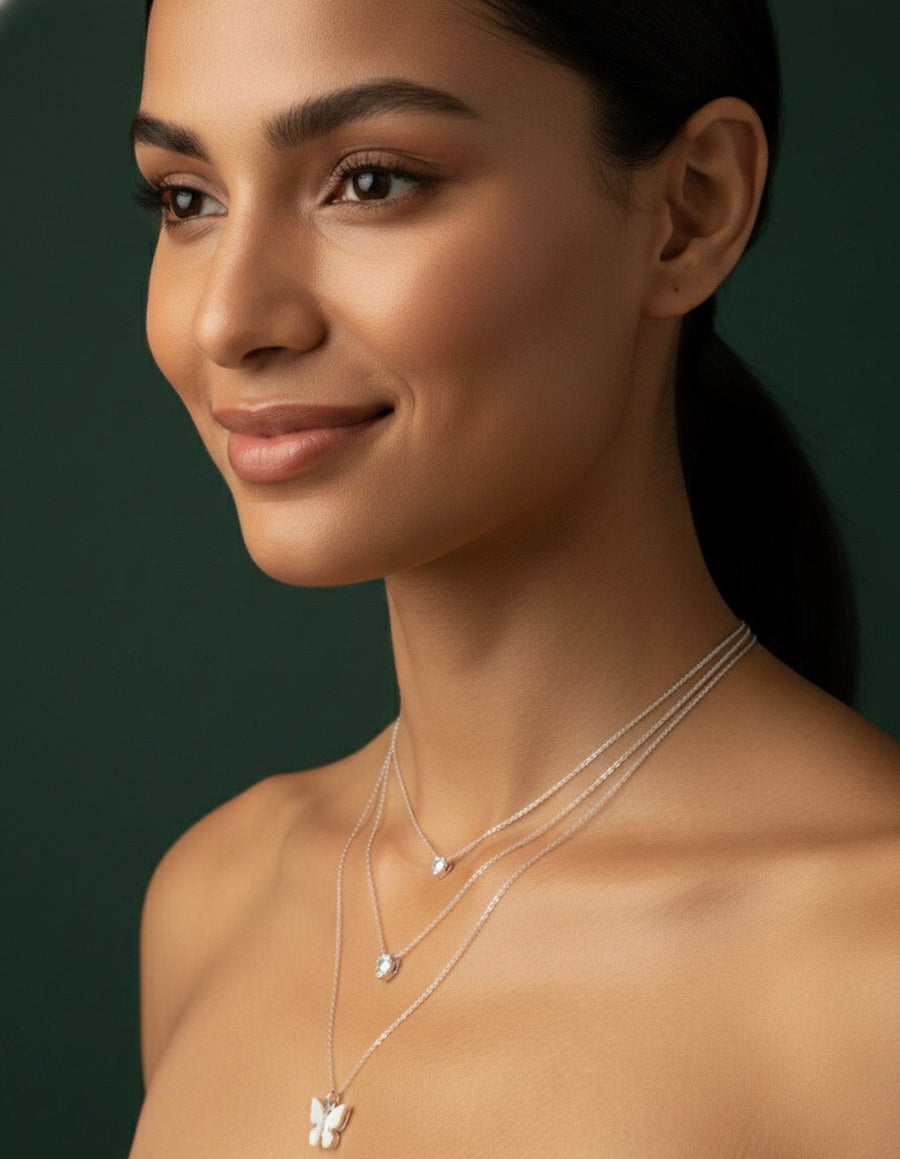 Trendy Silver Plated Three Layered Necklace