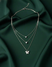 Trendy Silver Plated Three Layered Necklace