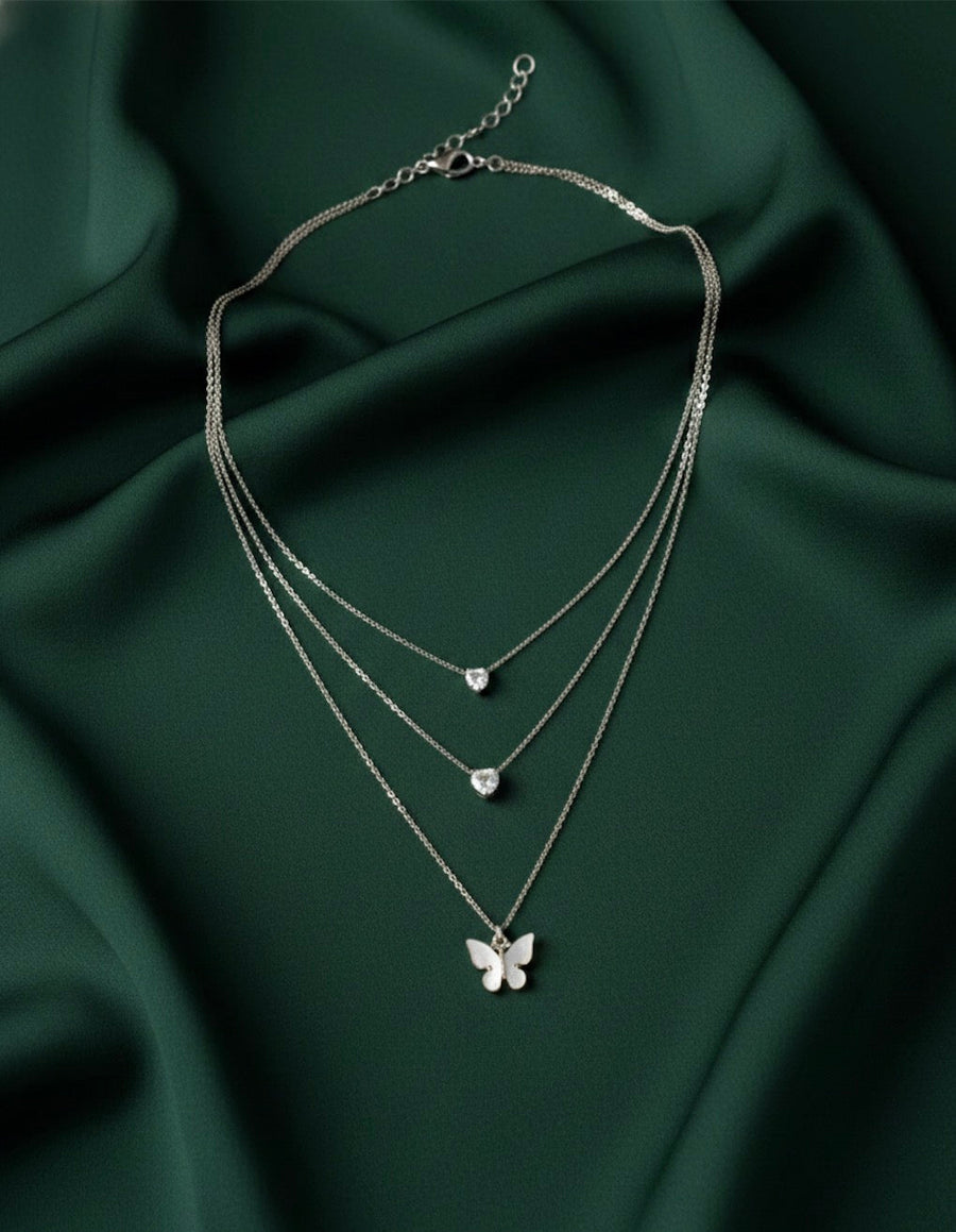 Trendy Silver Plated Three Layered Necklace
