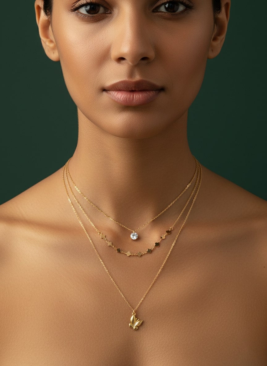 Unique Gold Plated Three Layered Necklace