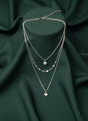 Trendy Silver Plated Three Layered Necklace