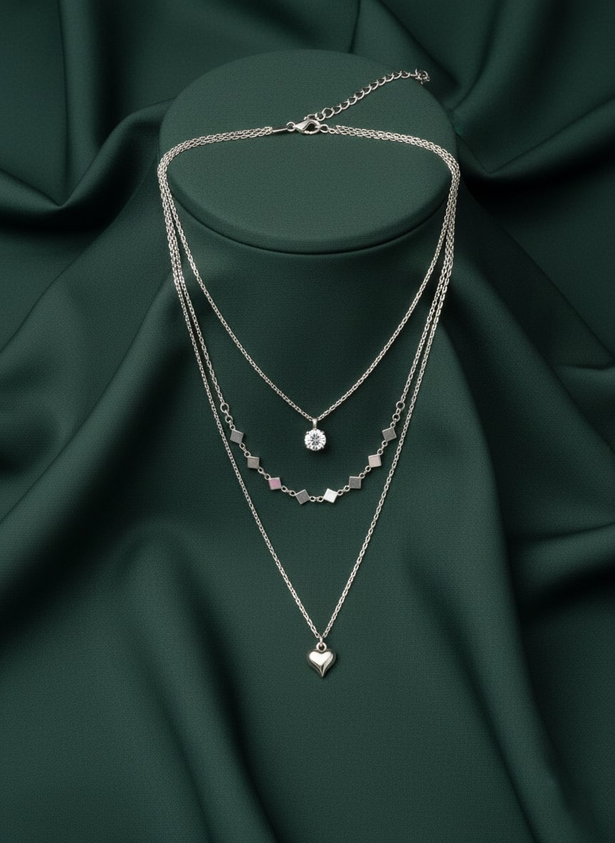 Trendy Silver Plated Three Layered Necklace