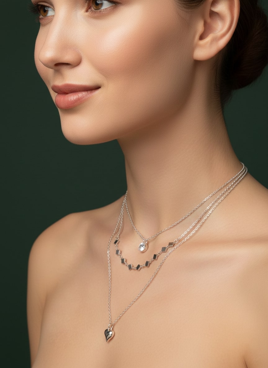 Trendy Silver Plated Three Layered Necklace