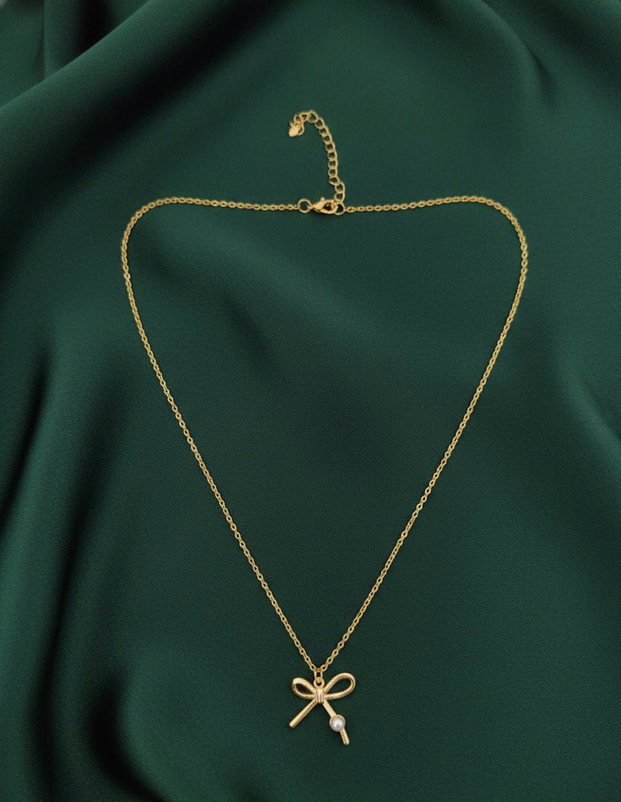 Gold Plated Chain With Stylish Bow Pendent
