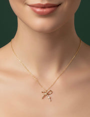 Gold Plated Chain With Stylish Bow Pendent