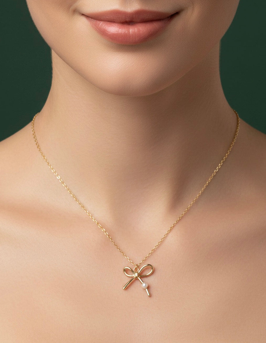 Gold Plated Chain With Stylish Bow Pendent