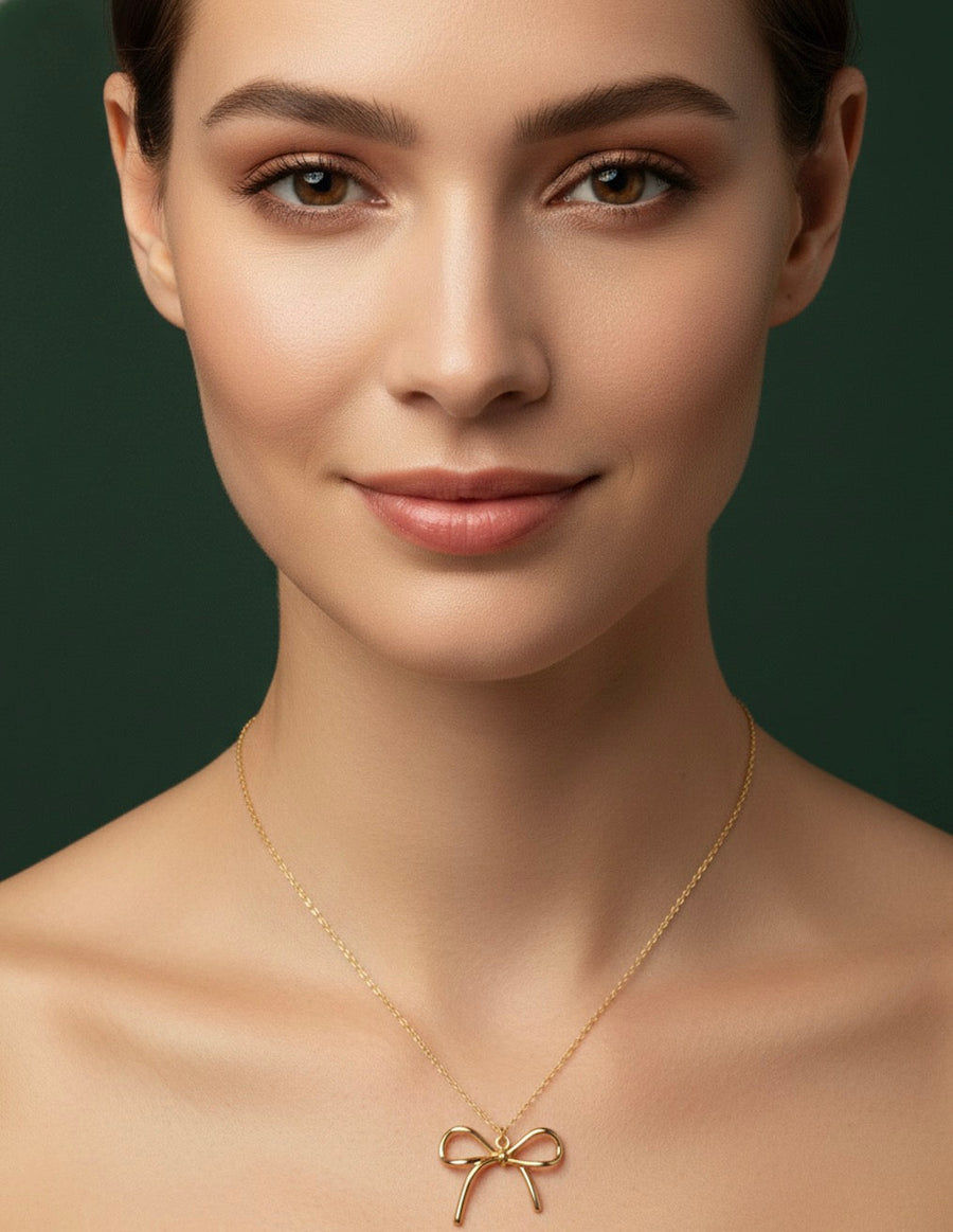 Gold Plated Chain With Stylish Bow Pendent