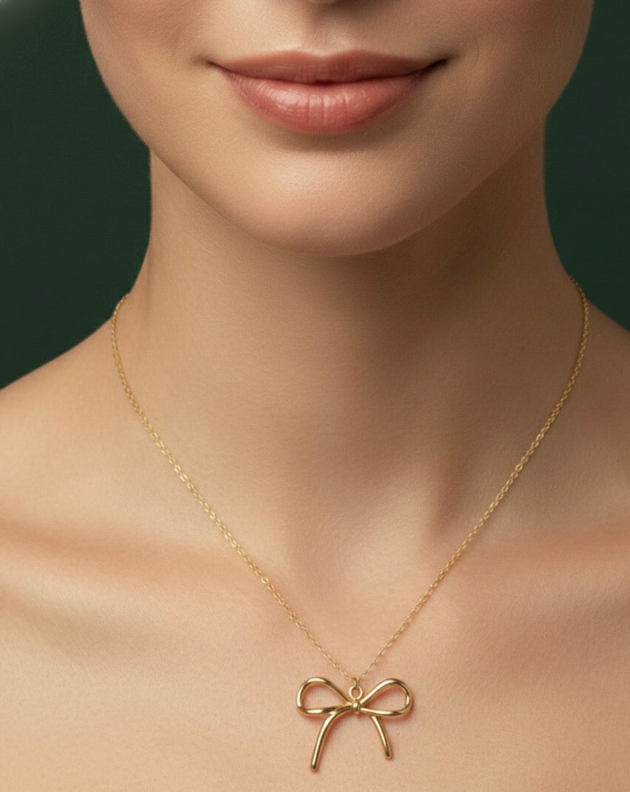 Gold Plated Chain With Stylish Bow Pendent