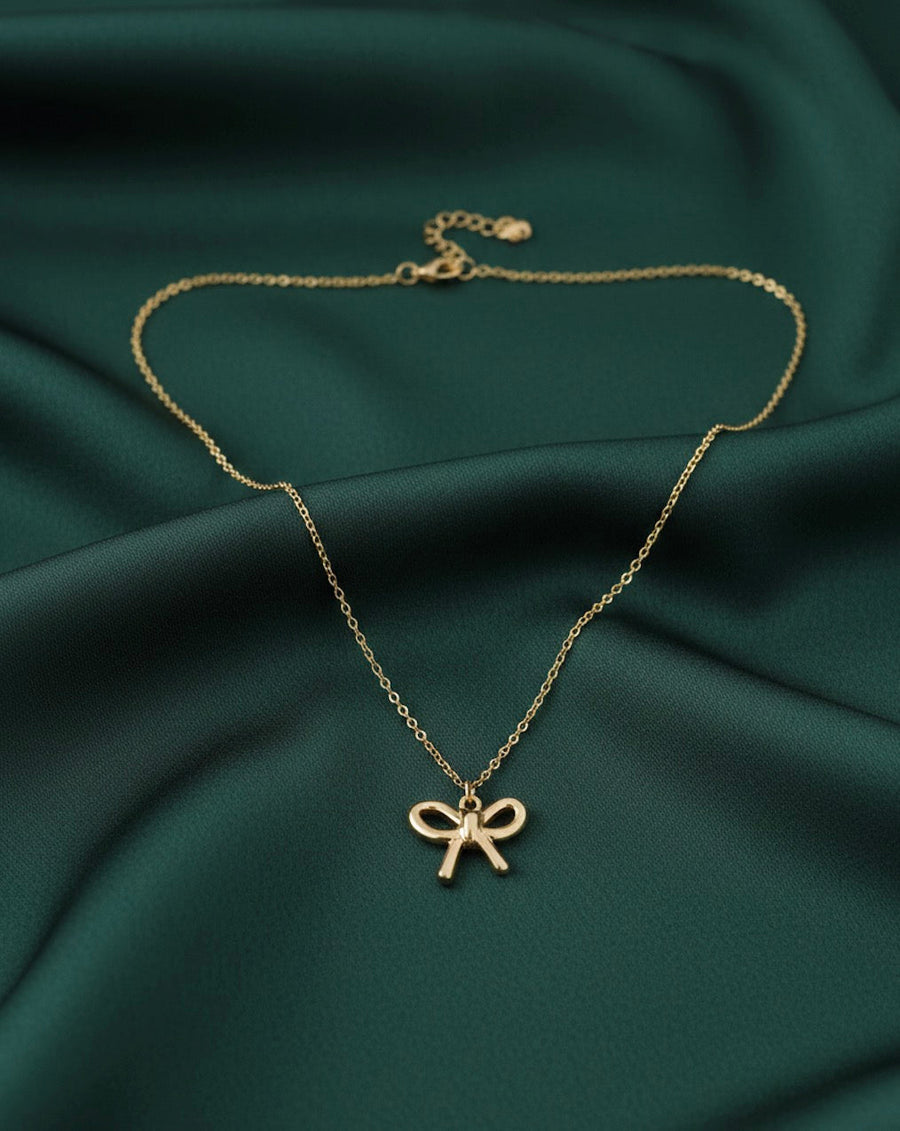 Gold Plated Chain With Stylish Bow Pendent