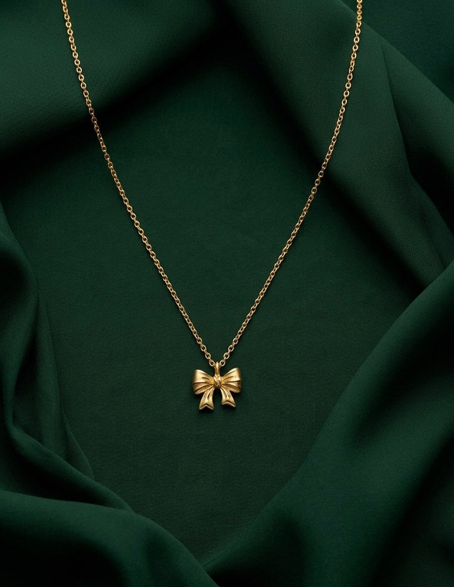 Gold Plated Chain With Stylish Bow Pendant