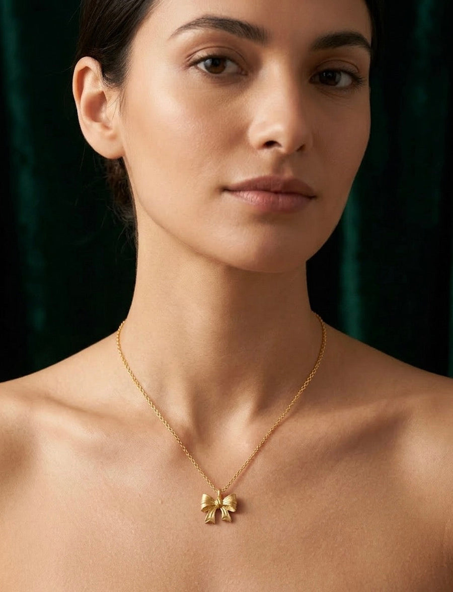 Gold Plated Chain With Stylish Bow Pendant