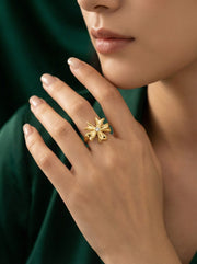 Fancy Beaded Bow Design Finger Adjustable Ring