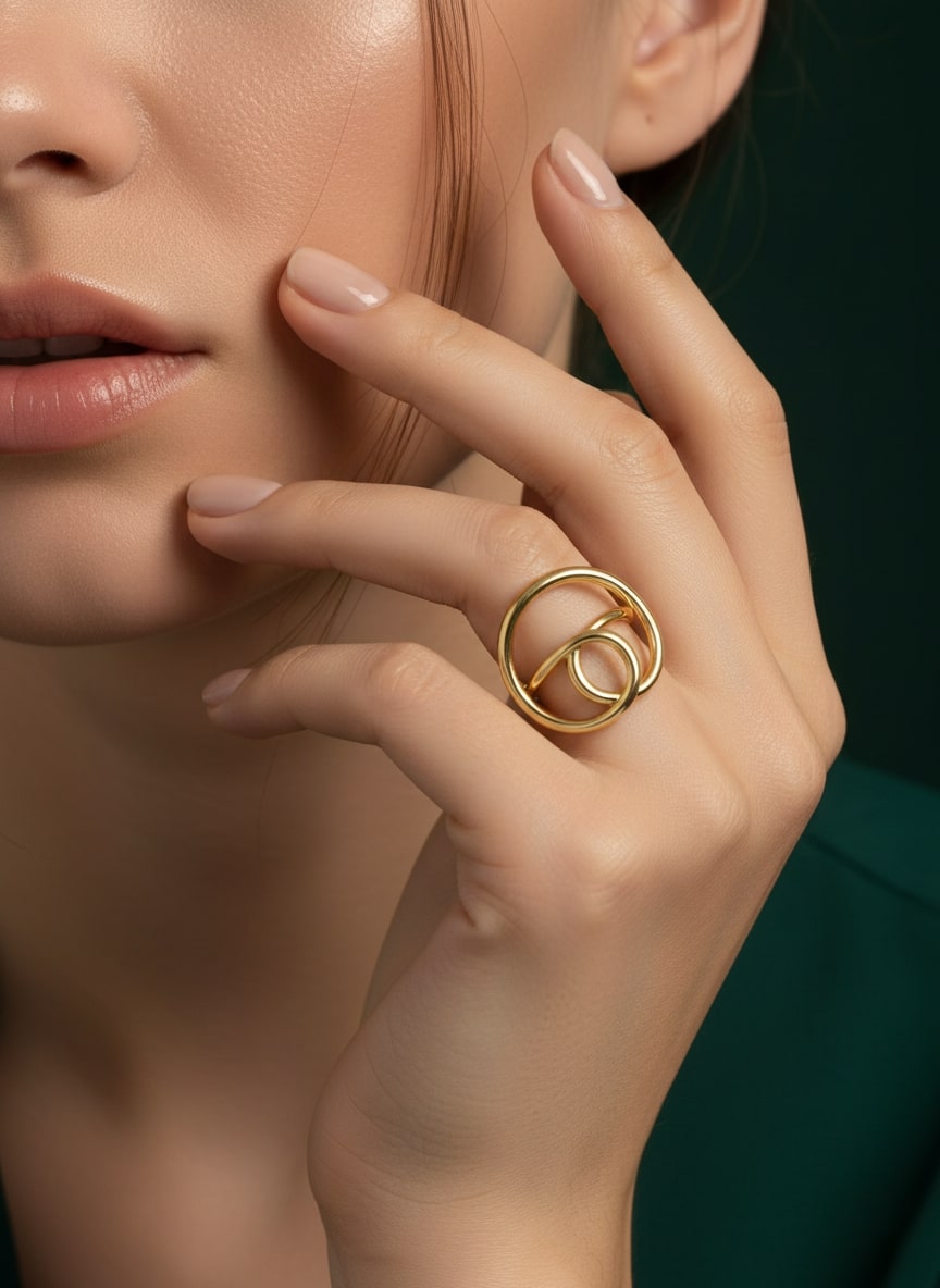 Golden Twisted Circular Ring