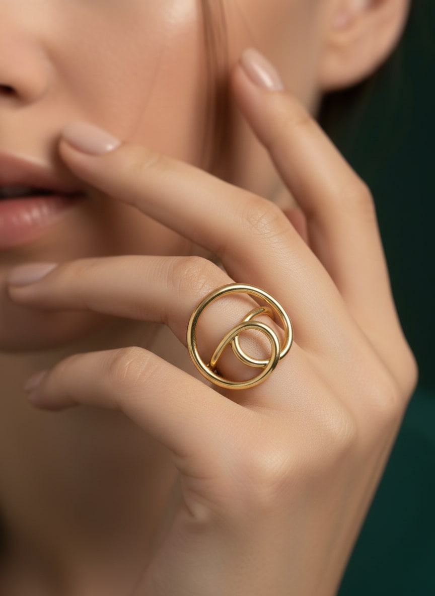 Golden Twisted Circular Ring