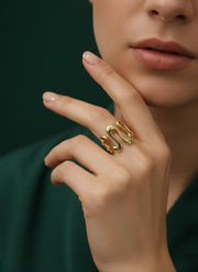 Wave-Textured Tarnish-Free Adjustable Ring