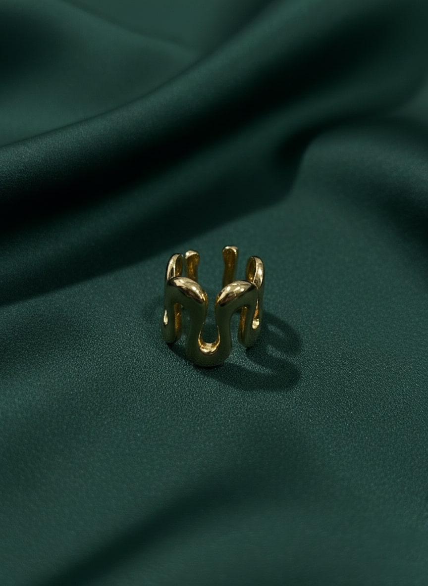 Wave-Textured Tarnish-Free Adjustable Ring