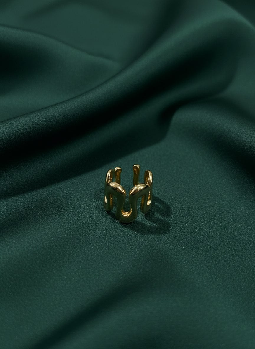 Wave-Textured Tarnish-Free Adjustable Ring