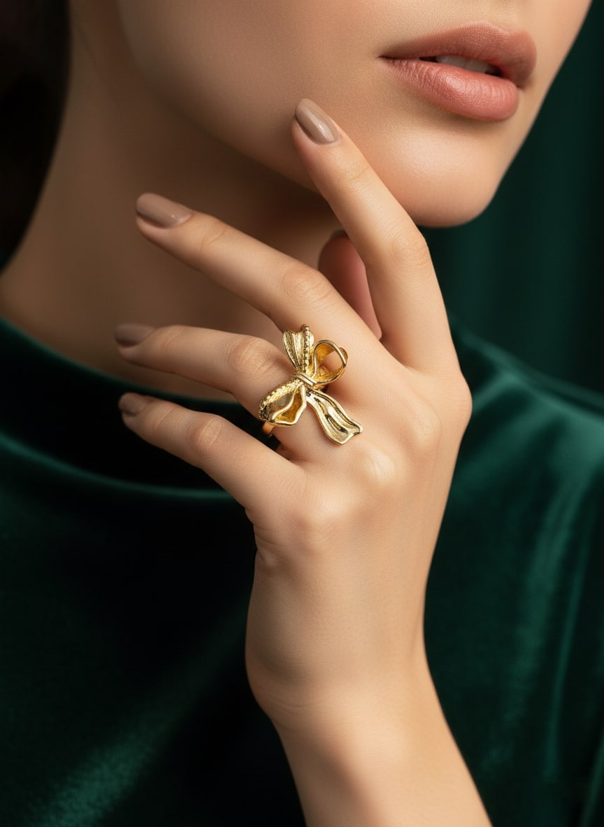 Antique Textured Ribbin Bow Adjustable Ring