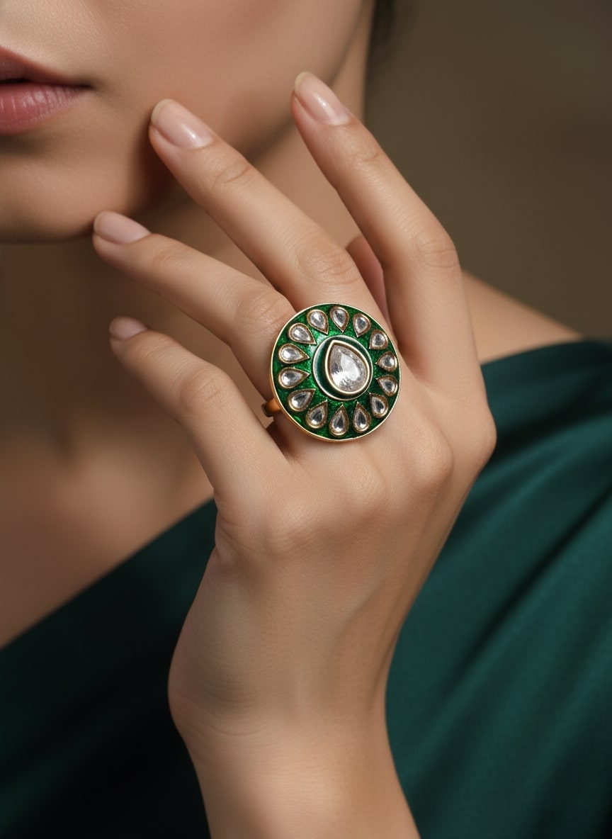 Traditional Minakari Design Kundan Ring