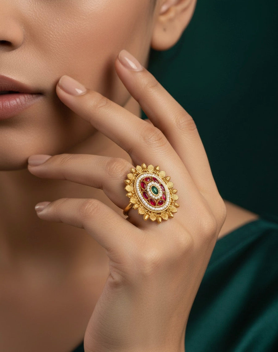 Gold Plated Antique Ethnic Design Ring