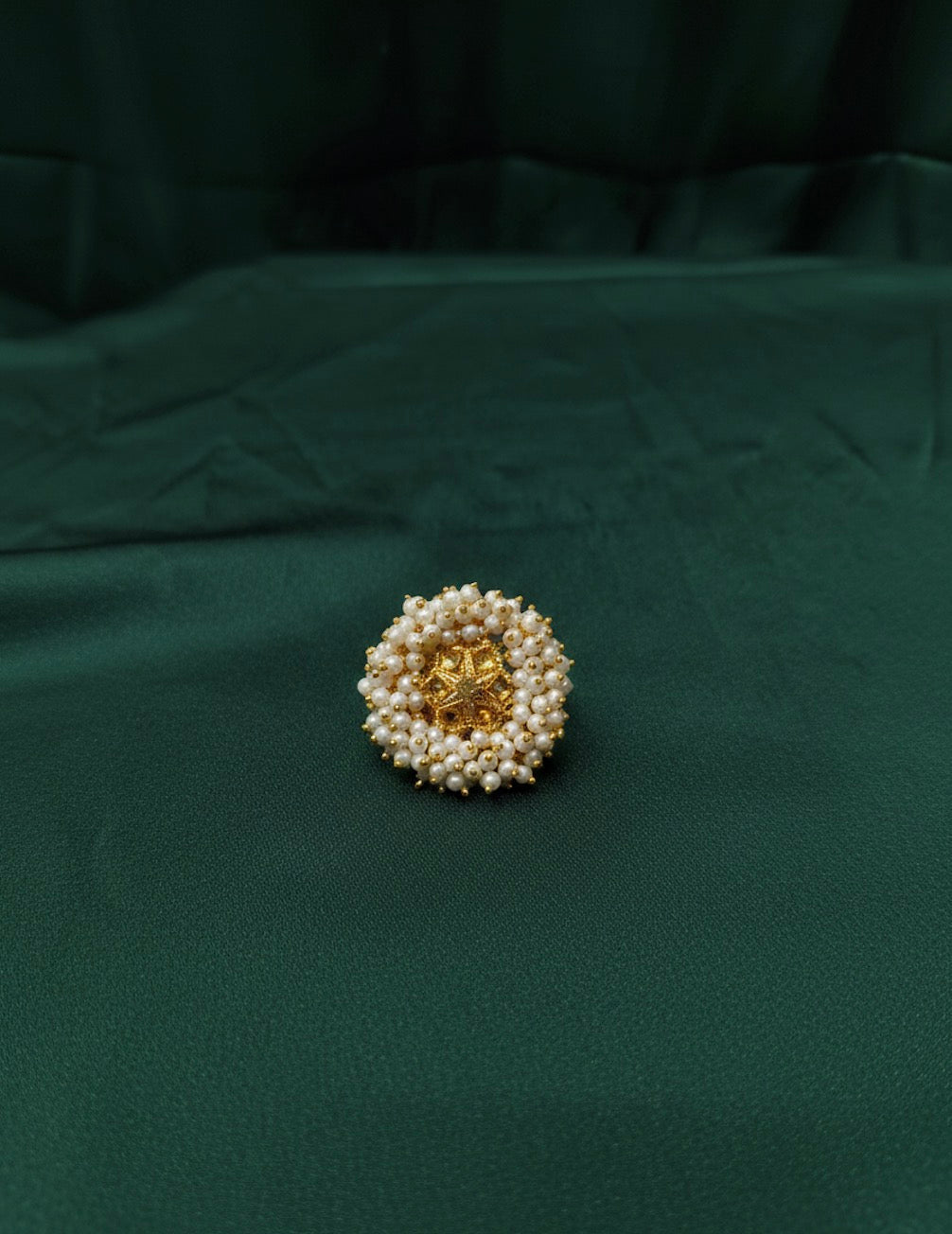 Fancy Golden Ring With Beaded Flower