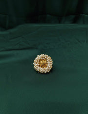 Fancy Golden Ring With Beaded Flower