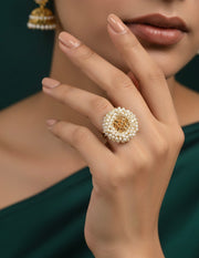 Fancy Golden Ring With Beaded Flower