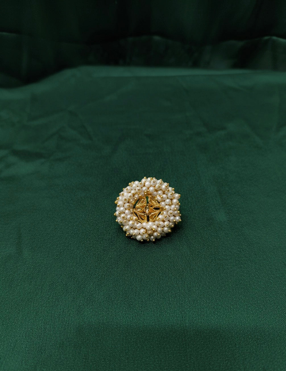 Fancy Golden Ring With Beaded Flower