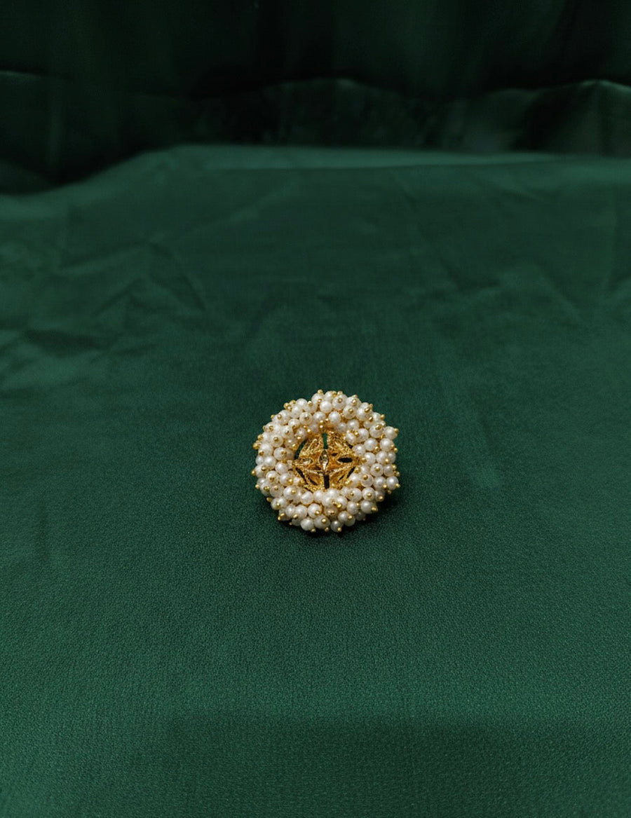 Fancy Golden Ring With Beaded Flower