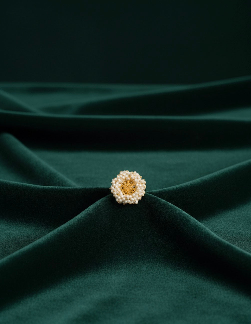 Beautiful Golden Ring With Beaded Flower