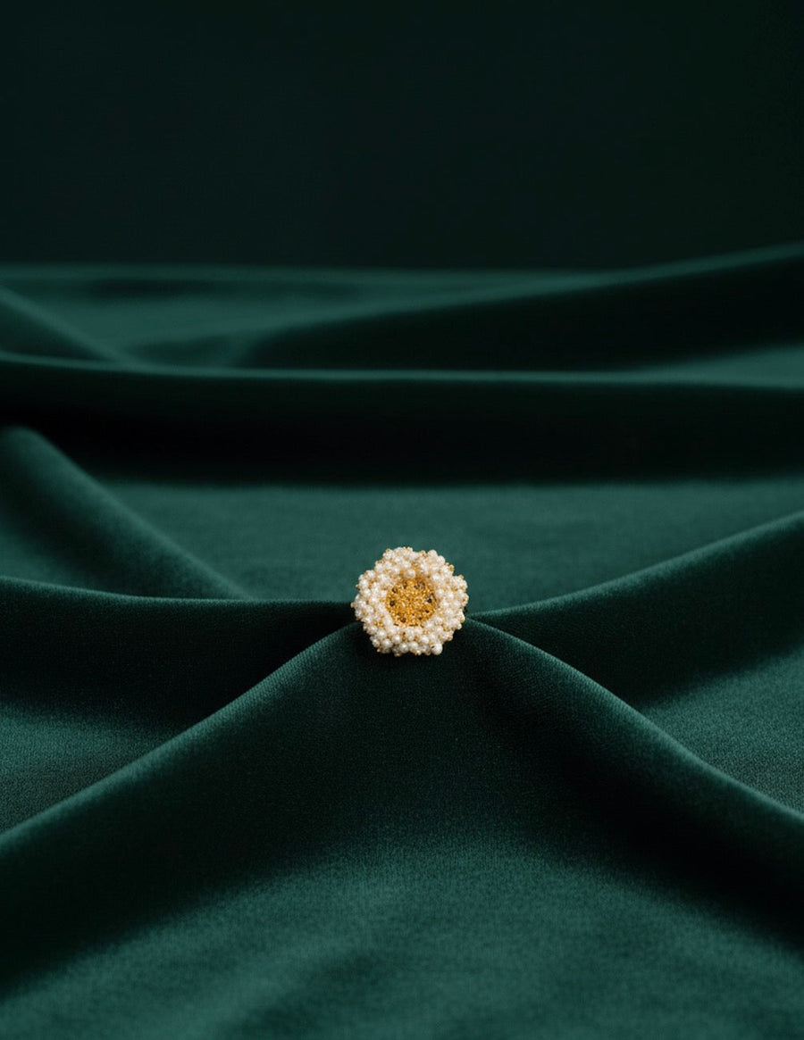 Beautiful Golden Ring With Beaded Flower