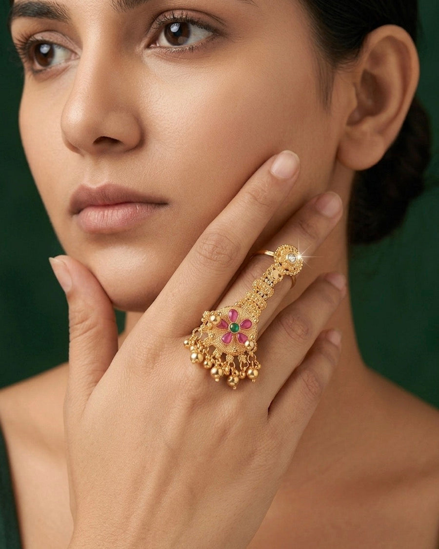 Women Gold-Plated Stone Studded Traditional Statement Ring