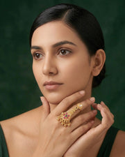 Women Gold-Plated Stone Studded Traditional Statement Ring