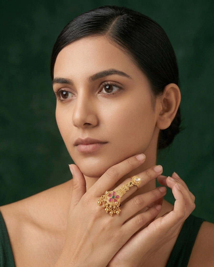 Women Gold-Plated Stone Studded Traditional Statement Ring