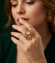 Women Gold-Plated Stone Studded Traditional Statement Ring