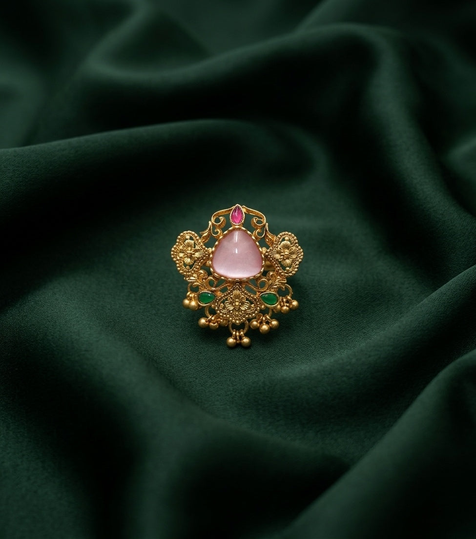 Women Gold-Plated Stone Studded Traditional Statement Ring