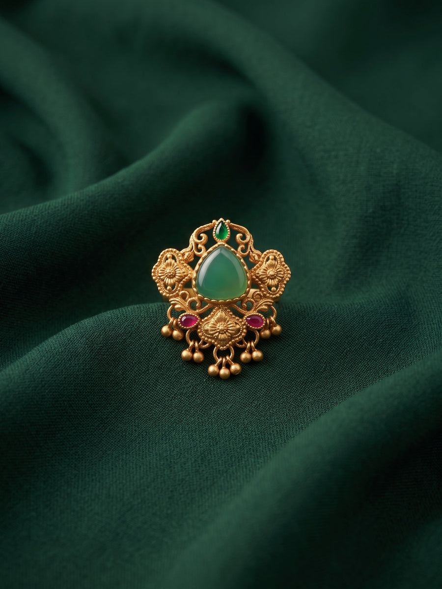 Women Gold-Plated Kundan Traditional Statement Ring