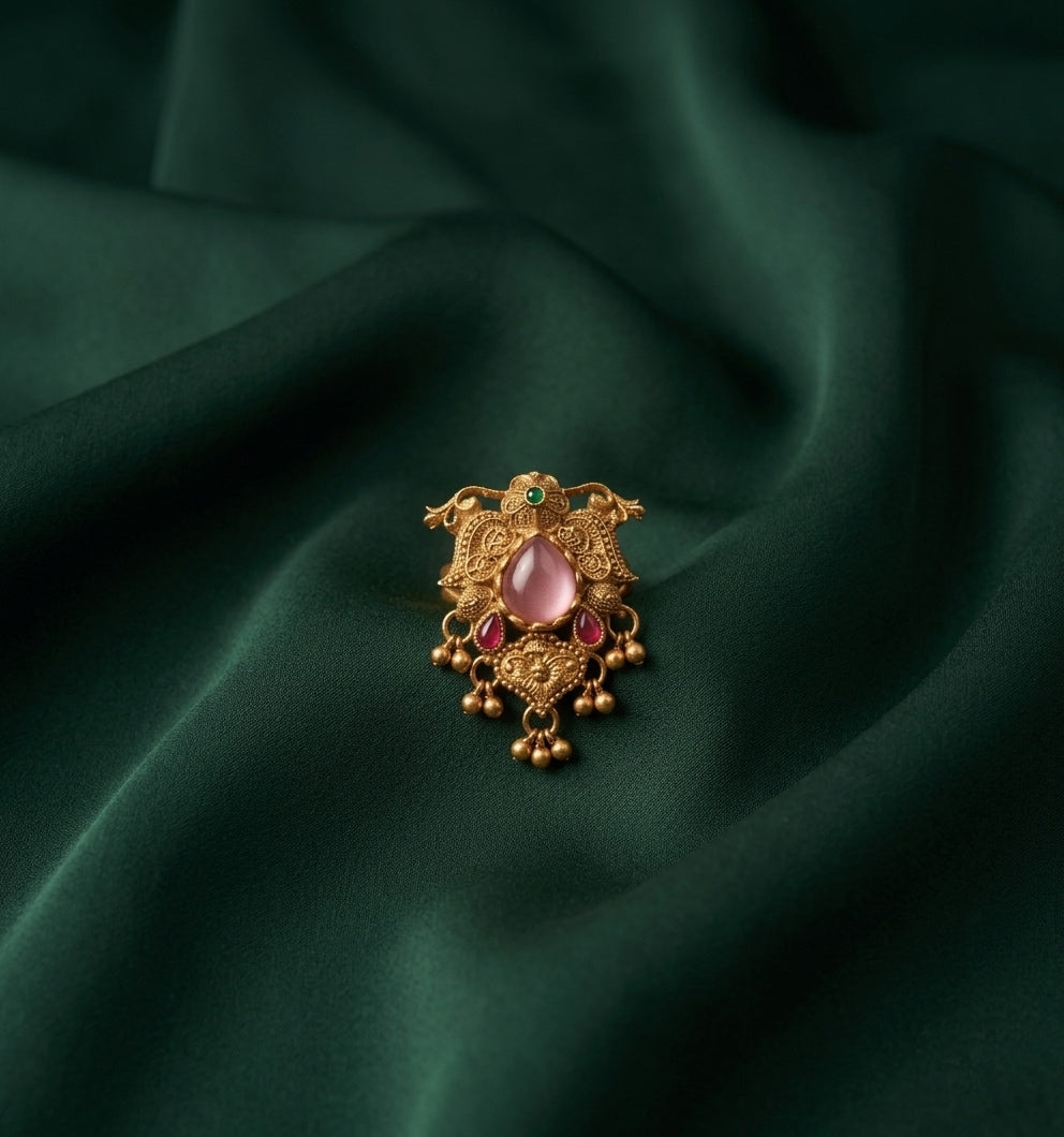 Women Gold-Plated Kundan Traditional Statement Ring