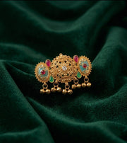 Gold-Toned Kundan Double Finger Ring with Multicolor Stones Ring for Women