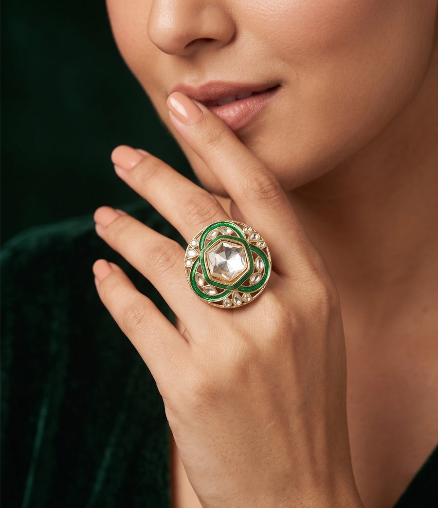 Gold Plated Kundan Ring