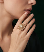 Gold Plated Fancy Diamond & Beaded Ring