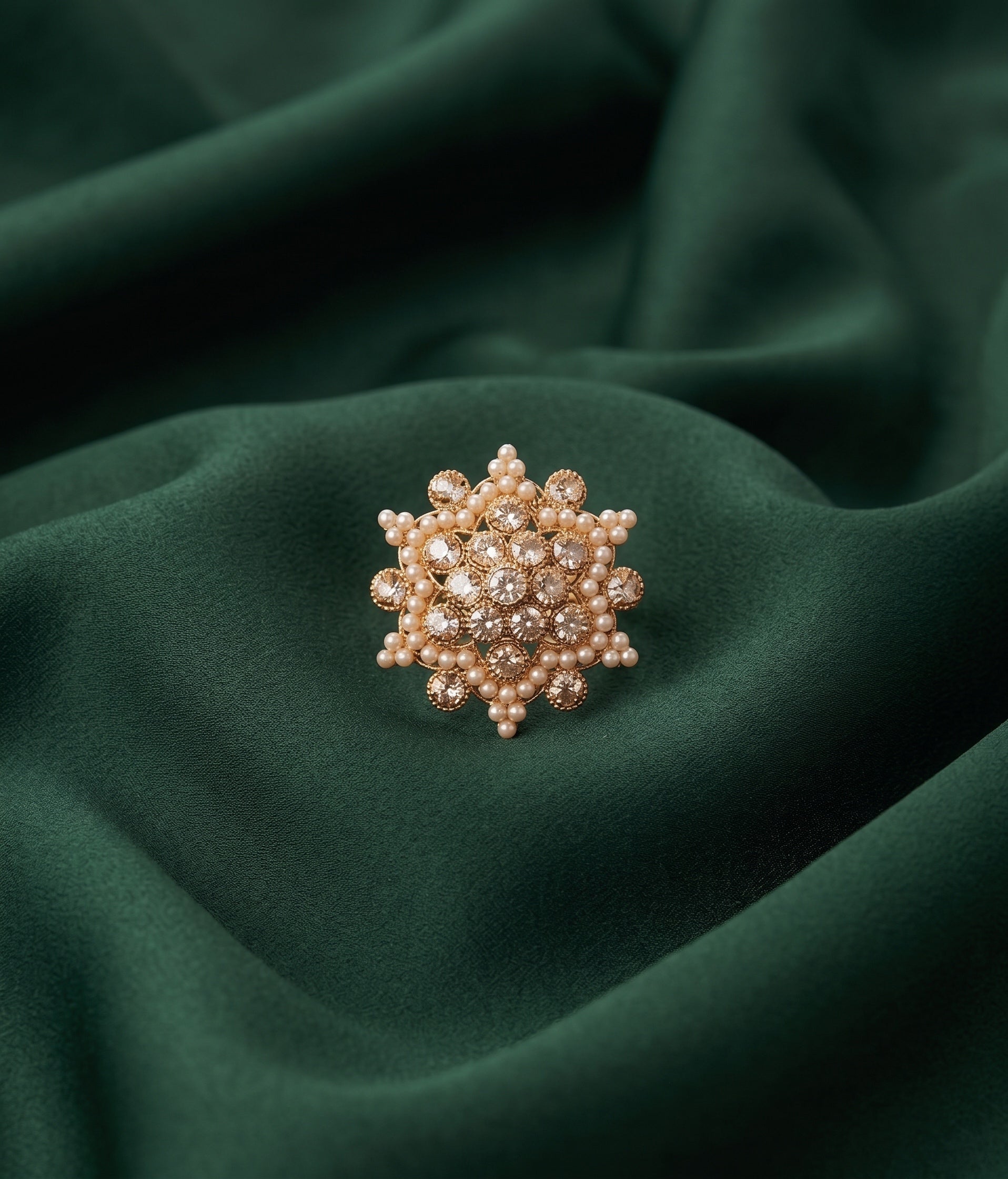 Gold Plated Fancy Diamond & Beaded Ring