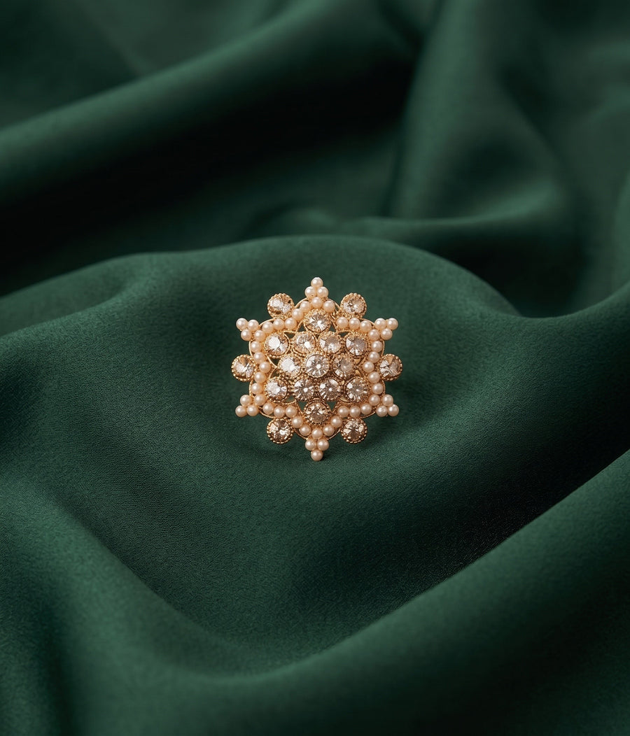 Gold Plated Fancy Diamond & Beaded Ring