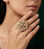 Gold Plated Fancy Diamond & Beaded Ring