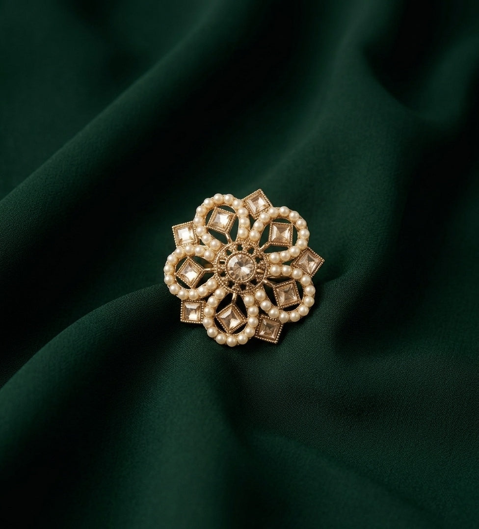 Gold Plated Fancy Diamond & Beaded Ring